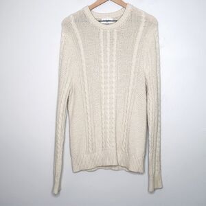 Goodfellow & Co Mens Cableknit Sweater Medium‎ Cream Beige Academia Fisherman